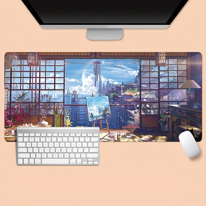Landscape Painting Oversized Mouse Pad Retro Art Table Pad