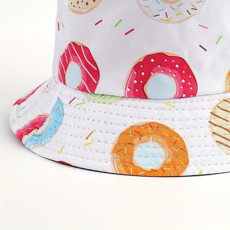 Donut Print Bucket Hat Lightweight Fisherman Cap For Women