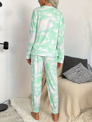 Tie Dye Print Lounge Set Long Sleeve Top & Pants Women's Loungewear