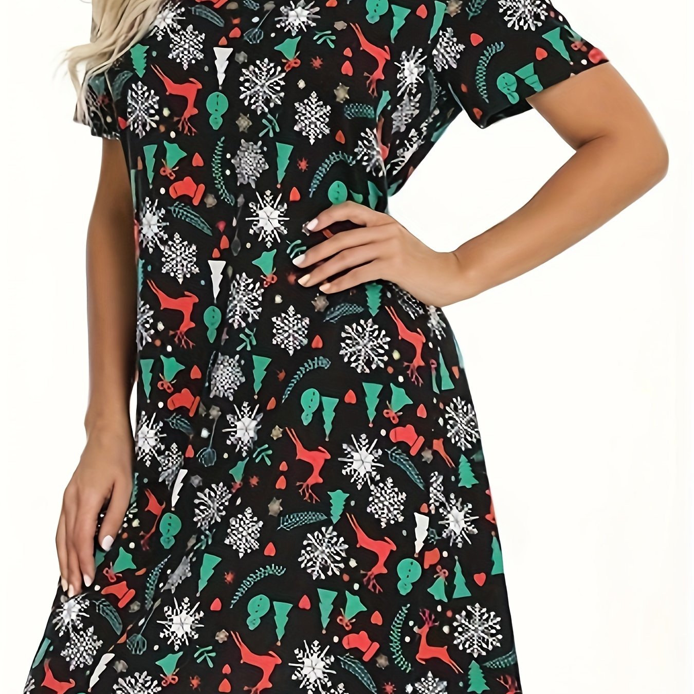  Christmas Nightdress Women's Plus Allover Print Short Sleeve Tee