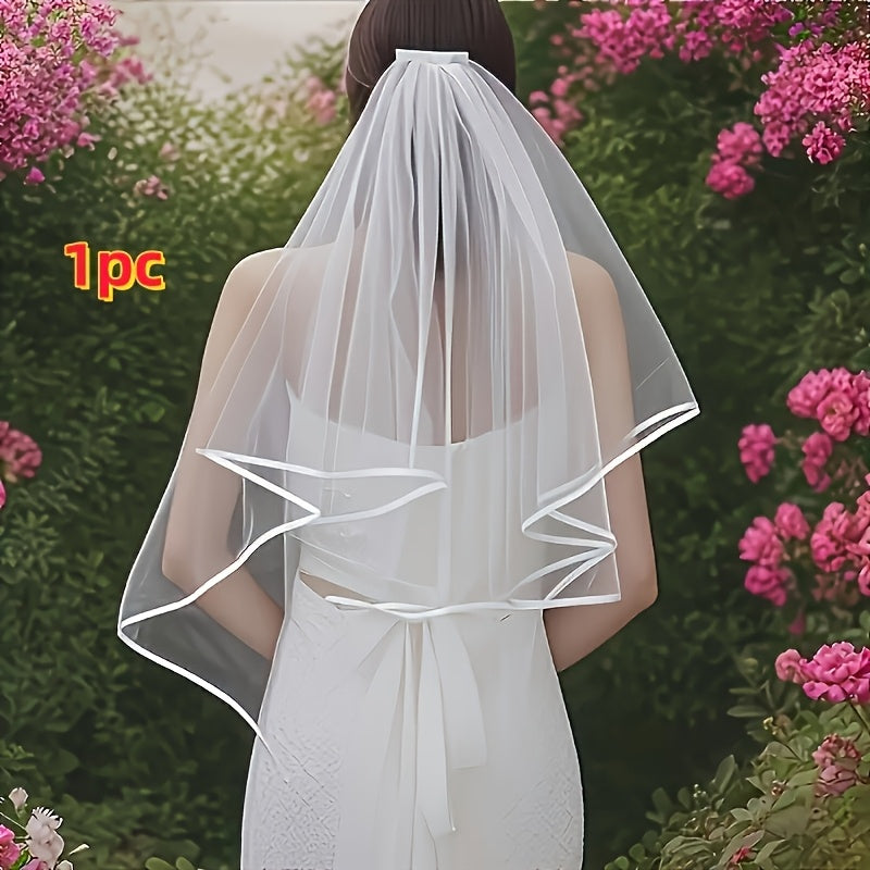 2 Tier Short Floral Lace Bridal Veil for Brides