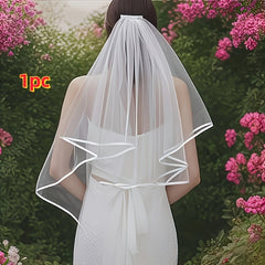 2 Tier Short Floral Lace Bridal Veil for Brides