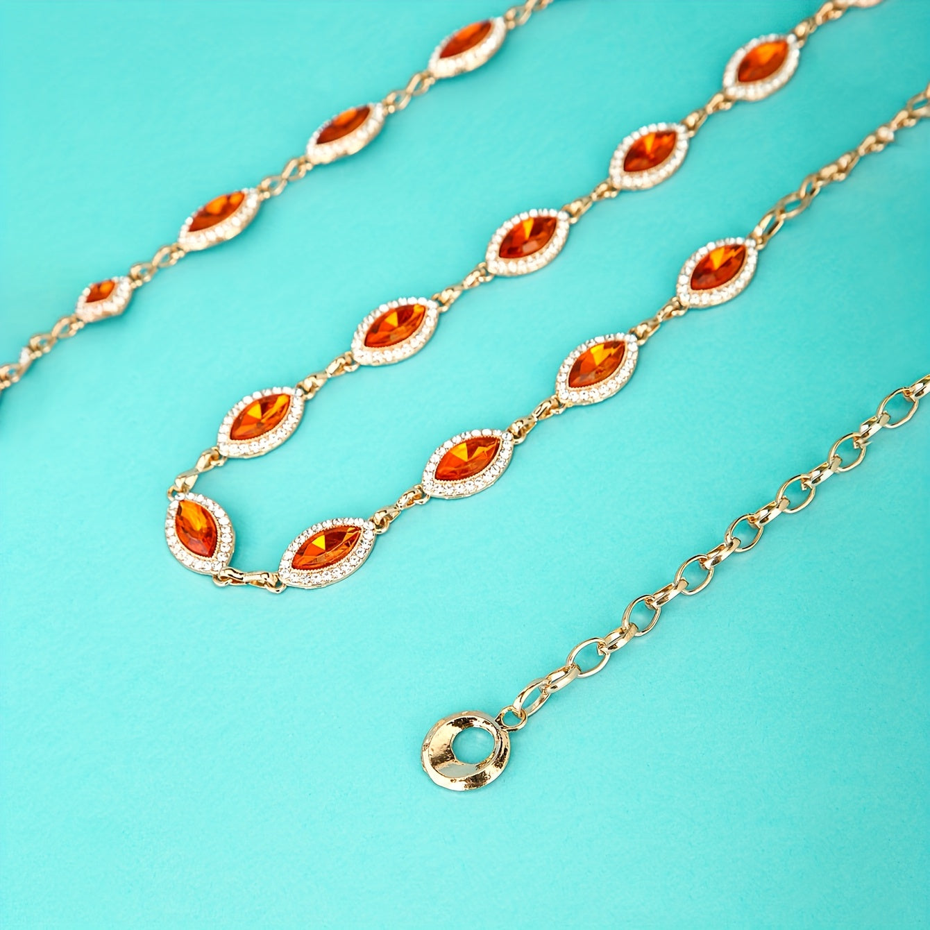 Red Crystal Inlaid Waist Chain Golden Belly Chain Vintage Girdle