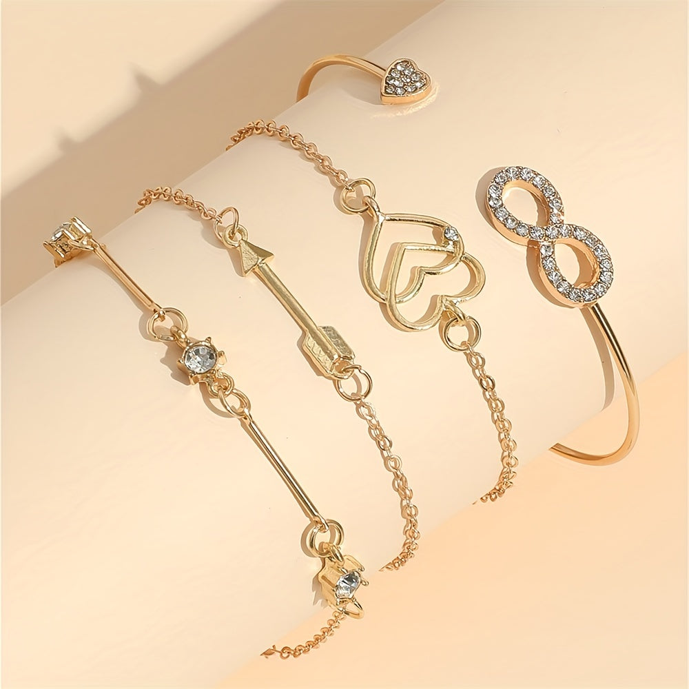 4 Pcs Boho Style Bangle Bracelets Set, Dainty Hand Jewelry Decor