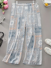 Boho Patchwork Print Wide Leg Pants Plus Size