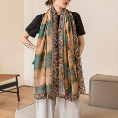 Vintage Plaid Print Scarf Large Shawl Boho Paisley Print Cape