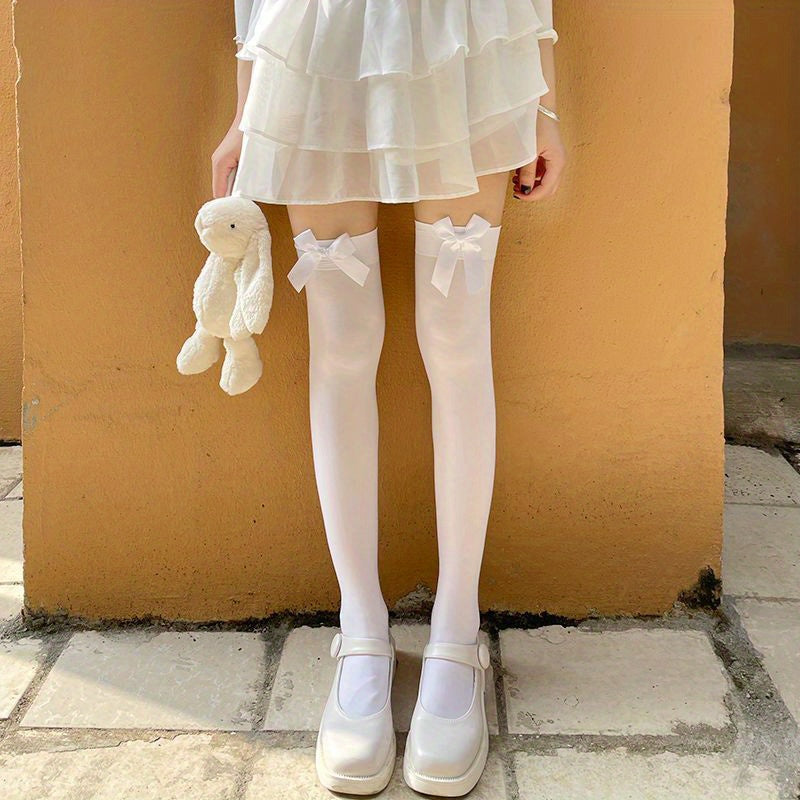 Bow Thigh High Stockings Lace Over The Knee Socks Women's Hosiery