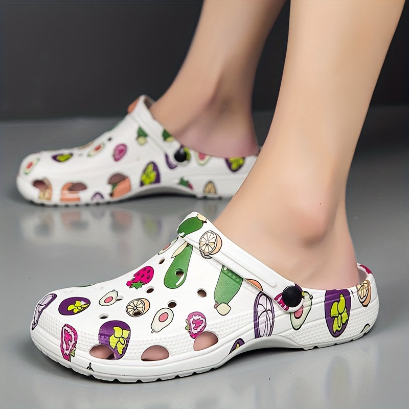 Women's Fruit Pattern Clogs Slip On Round Toe Platform Summer Pillow Slides