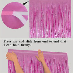 2pcs Pink Foil Tassel Curtains Party Wedding Decor