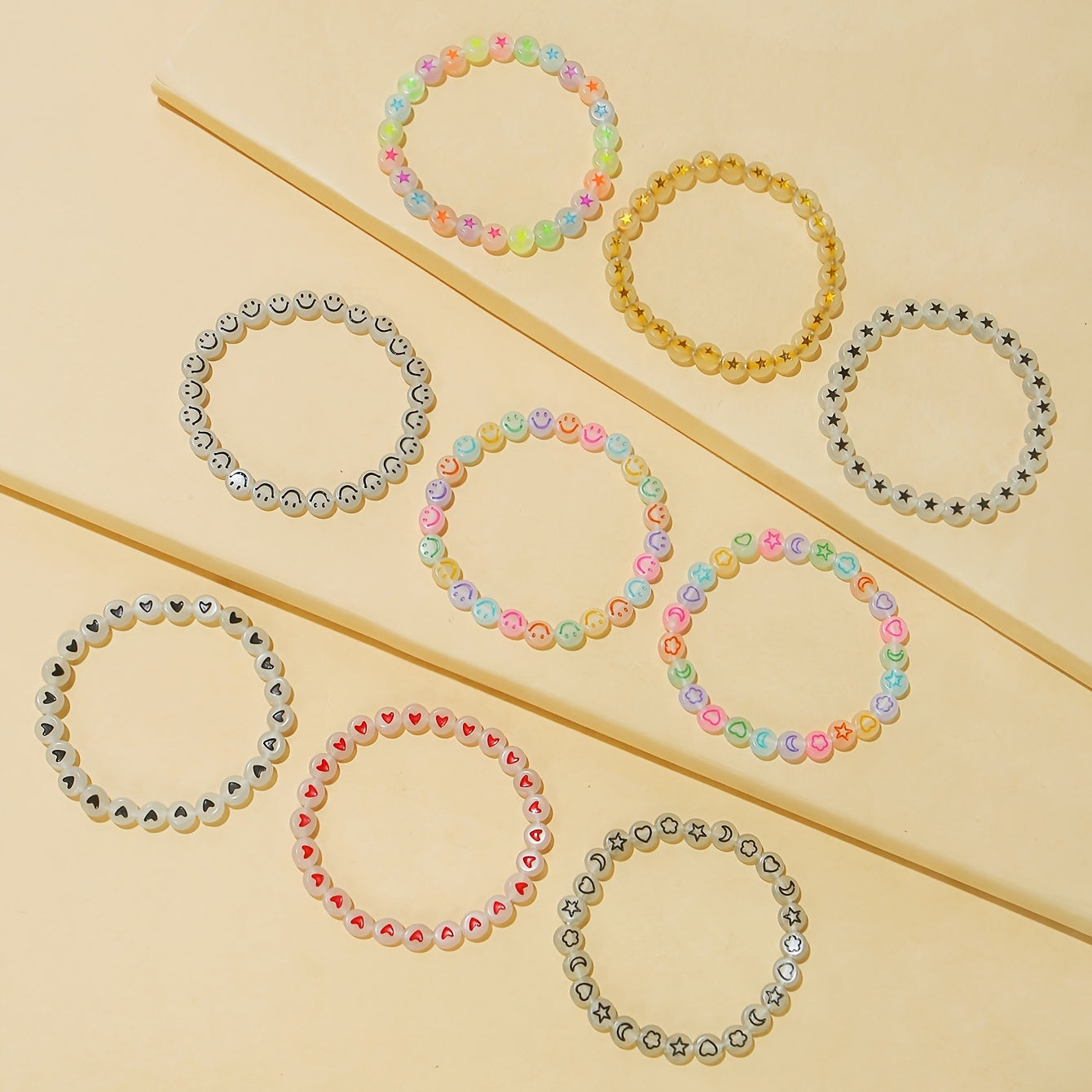 9pcs Girls Luminous Beads Bracelet Set Kids Accessories