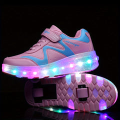 Girl's LED Light Up Roller Shoes with Hook-and-Loop Closure