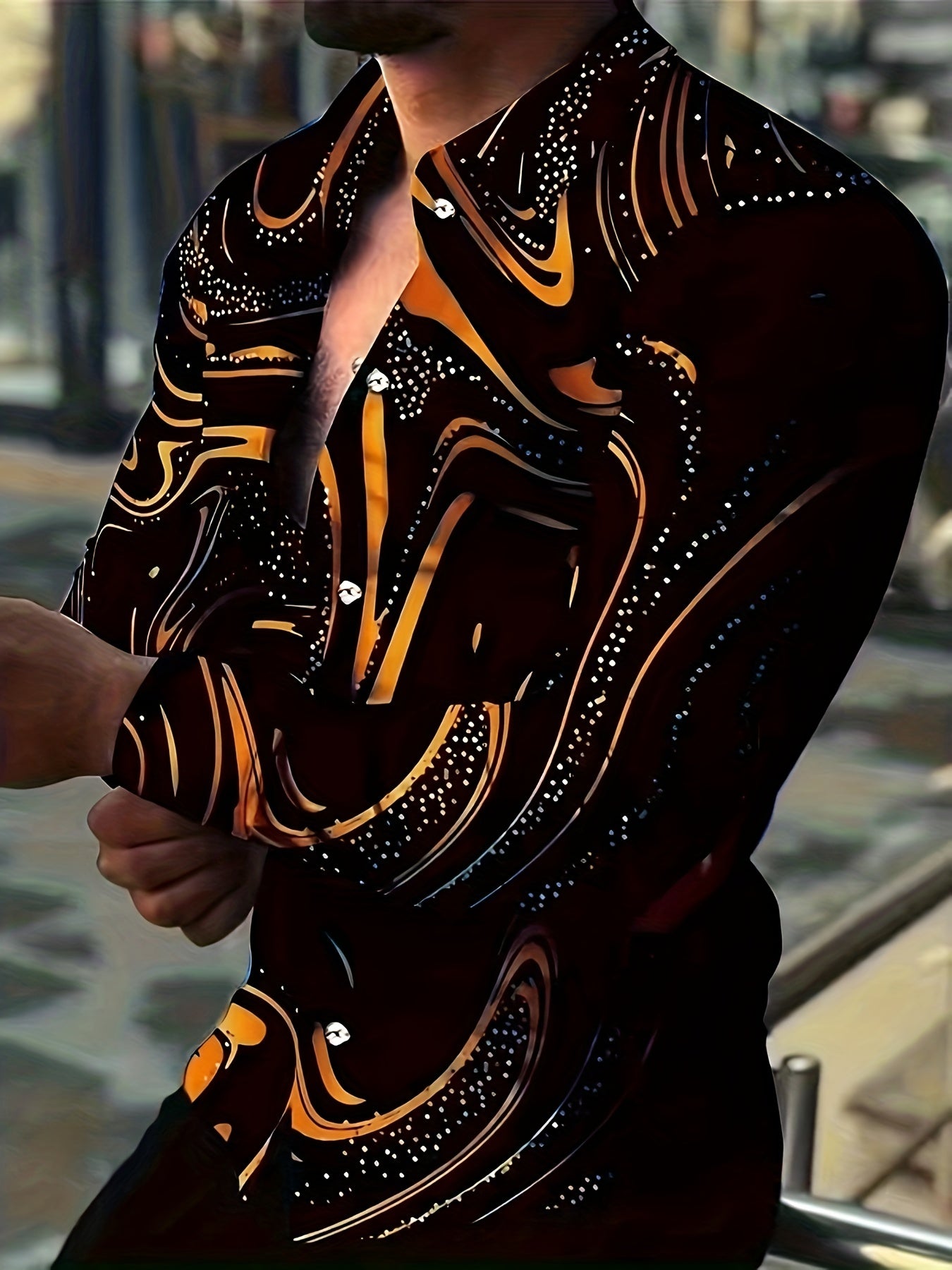 Abstract Print Button Up Shirt