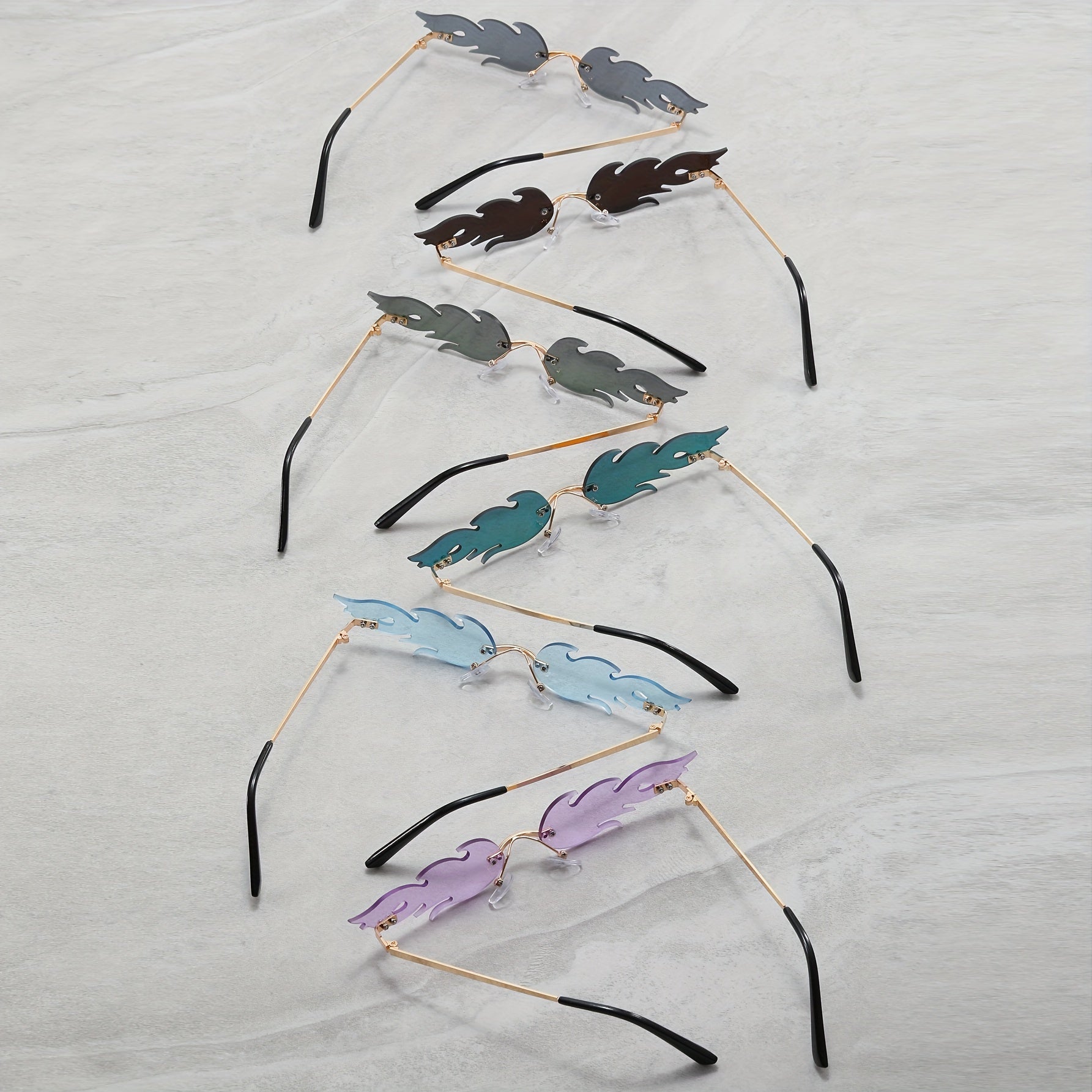 6 Pairs Fire Lens Sunglasses Rimless Party Glasses Unisex UV400