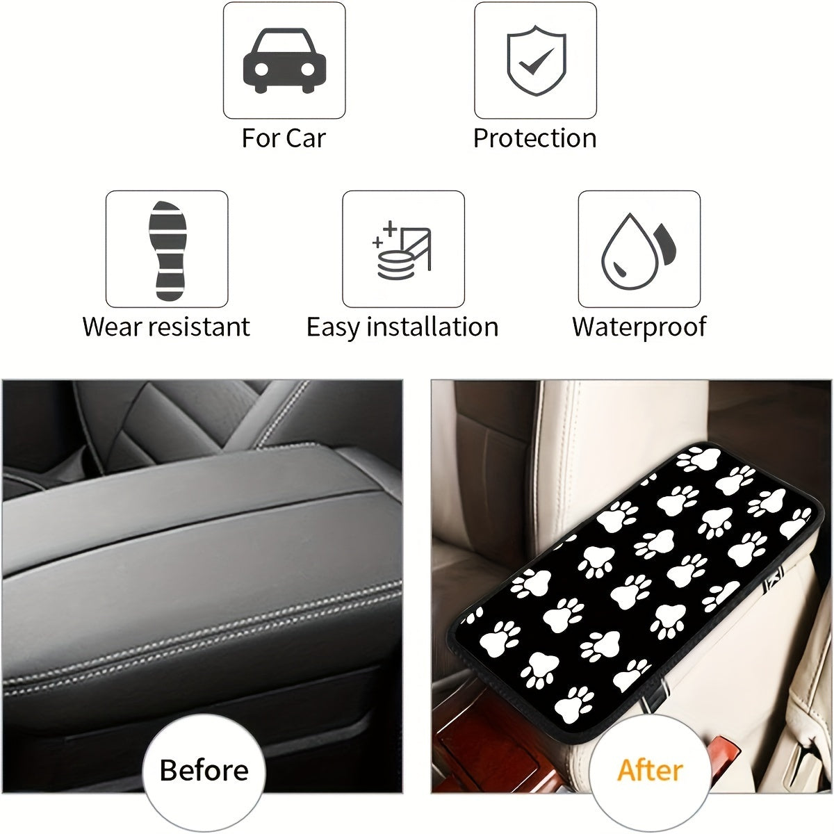 Dog Paw Print Armrest Box Pad Auto Center Console Armrest Protector Cover