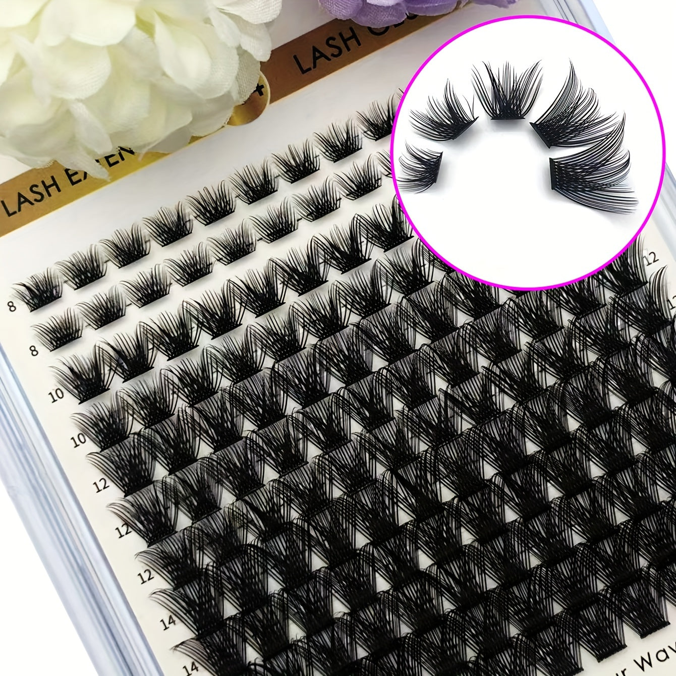 144pcs Mixed Length Self Grafting Cluster Lashes Slender Stem 12 Rows