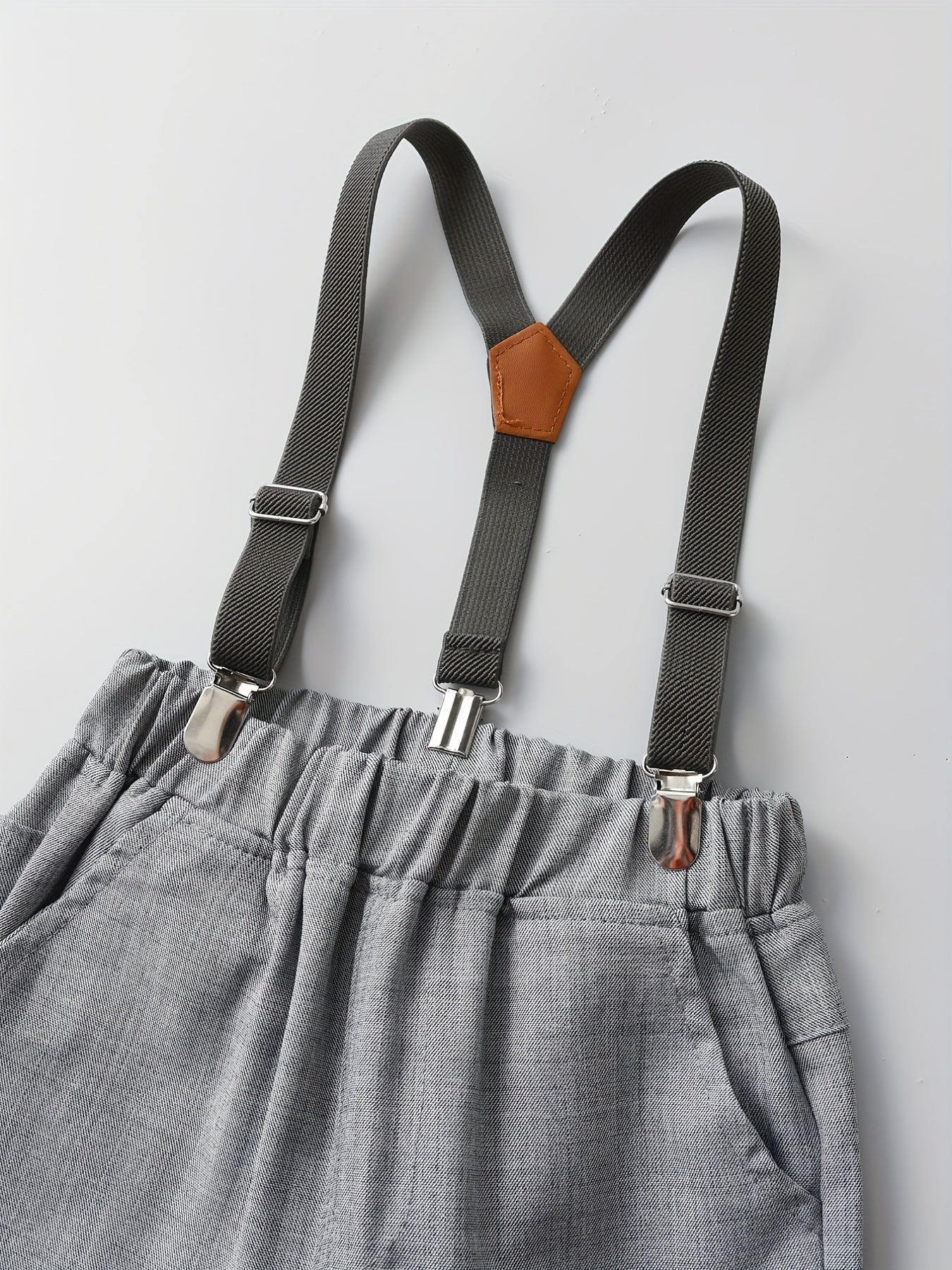 Boys Handsome Shirt & Bib Pants Set with Bow Tie