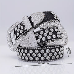 Glam Rhinestone Leather Belt Hip Hop Style