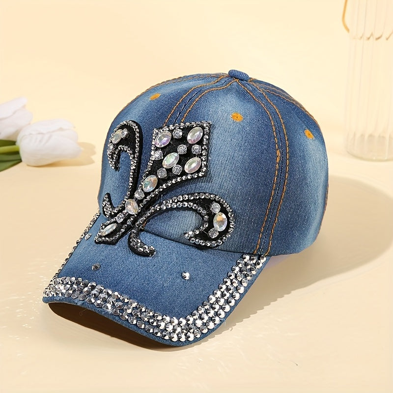 Denim Y2K Baseball Cap Rhinestone Decor Washed Distressed Sun Hat