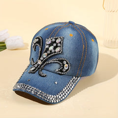 Denim Y2K Baseball Cap Rhinestone Decor Washed Distressed Sun Hat