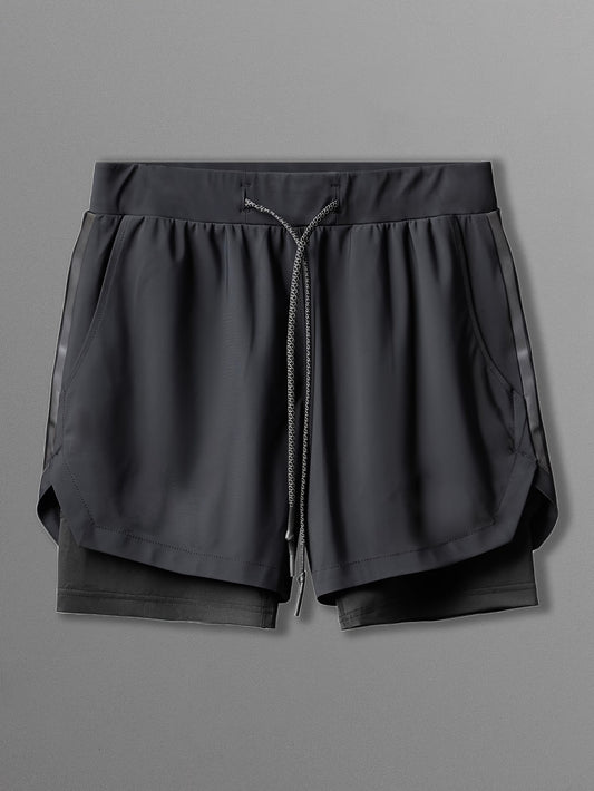 Double Layer Shorts Men's Stretch Sports Shorts For Gym Workout