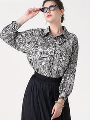  Floral Print Button Up Long Sleeve Blouse