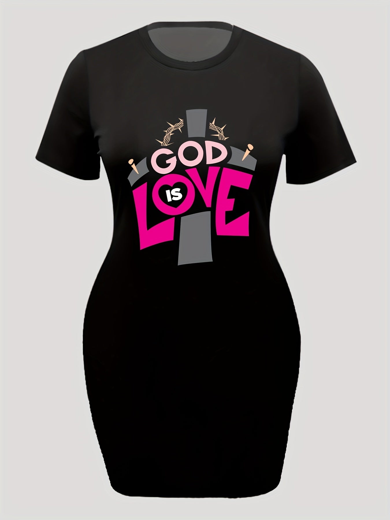  Casual Dress Cross & Letter Print Short Sleeve Tee Dress