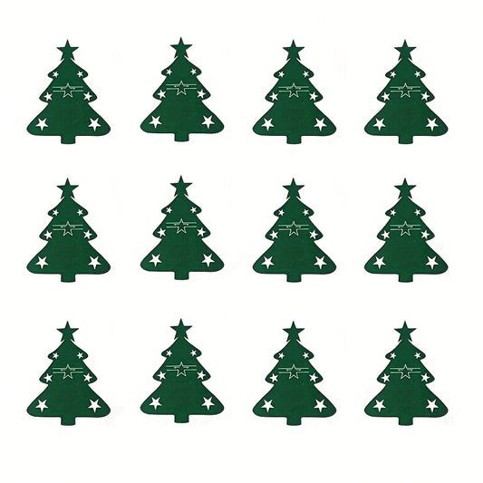 12pcs Felt Christmas Tableware Holder Xmas Tree Snowflake Fork Spoon Organizer