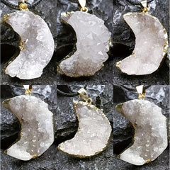 Natural Crystal Stone Moon Pendant Necklace Rough Stone Electroplated