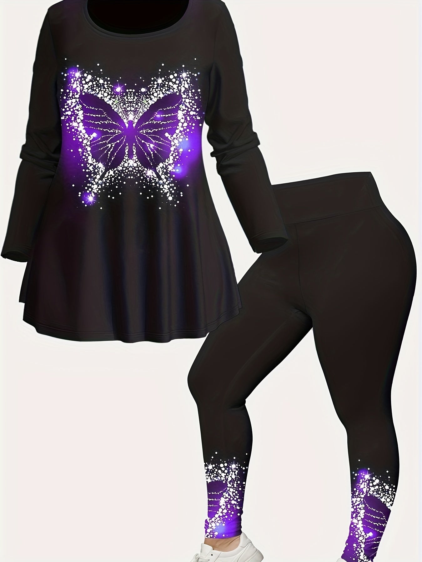  Glitter Butterfly High Rise Skinny Leggings