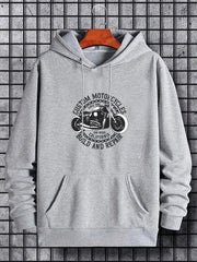 Motorcycle & Letter Print Hoodies For Men Graphic Sweatshirt