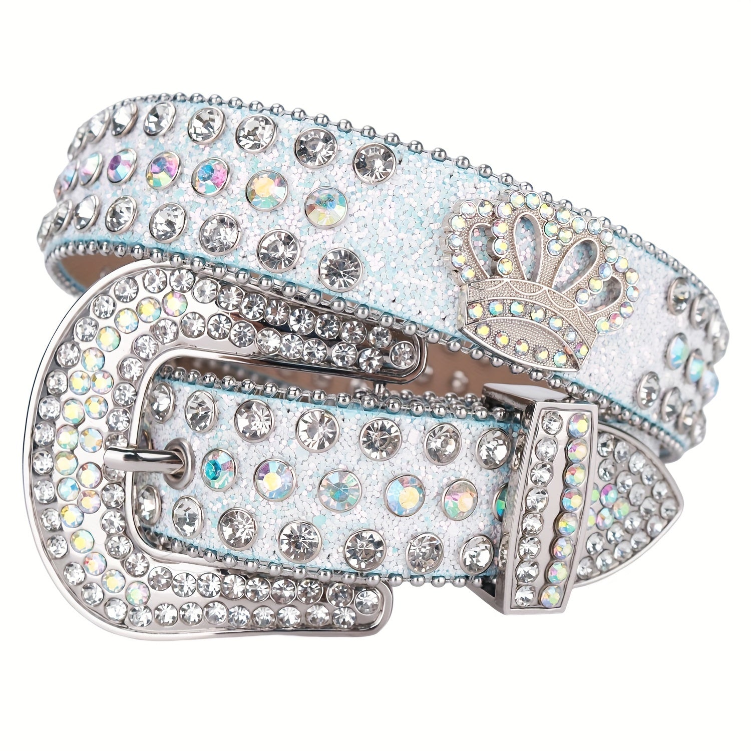 Crown Rhinestone PU Leather Belt Western Cowboy Crown Belt