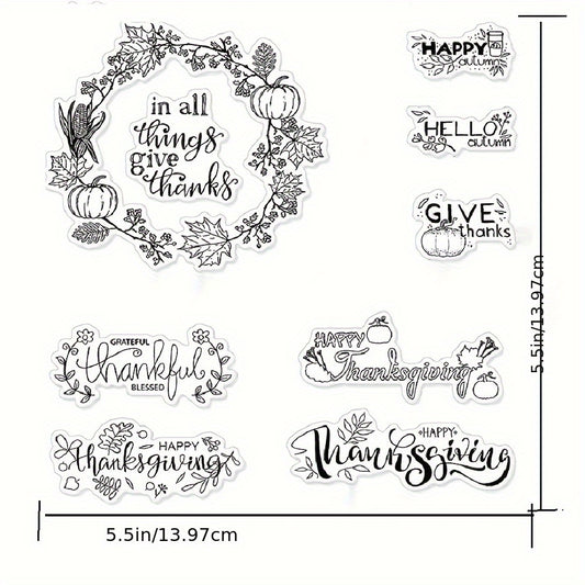 Autumn Wreath Pumpkin Leaf Clear Stamps for Card Making and Album Decor