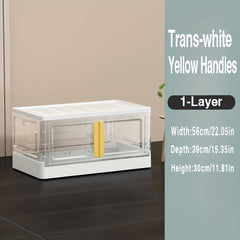 1pc Stackable Plastic Storage Bins With Wheels Folding Box