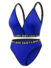 Plus Size Sexy Lingerie Set Women's Plus Letter Tape Wireless Bra & Panty