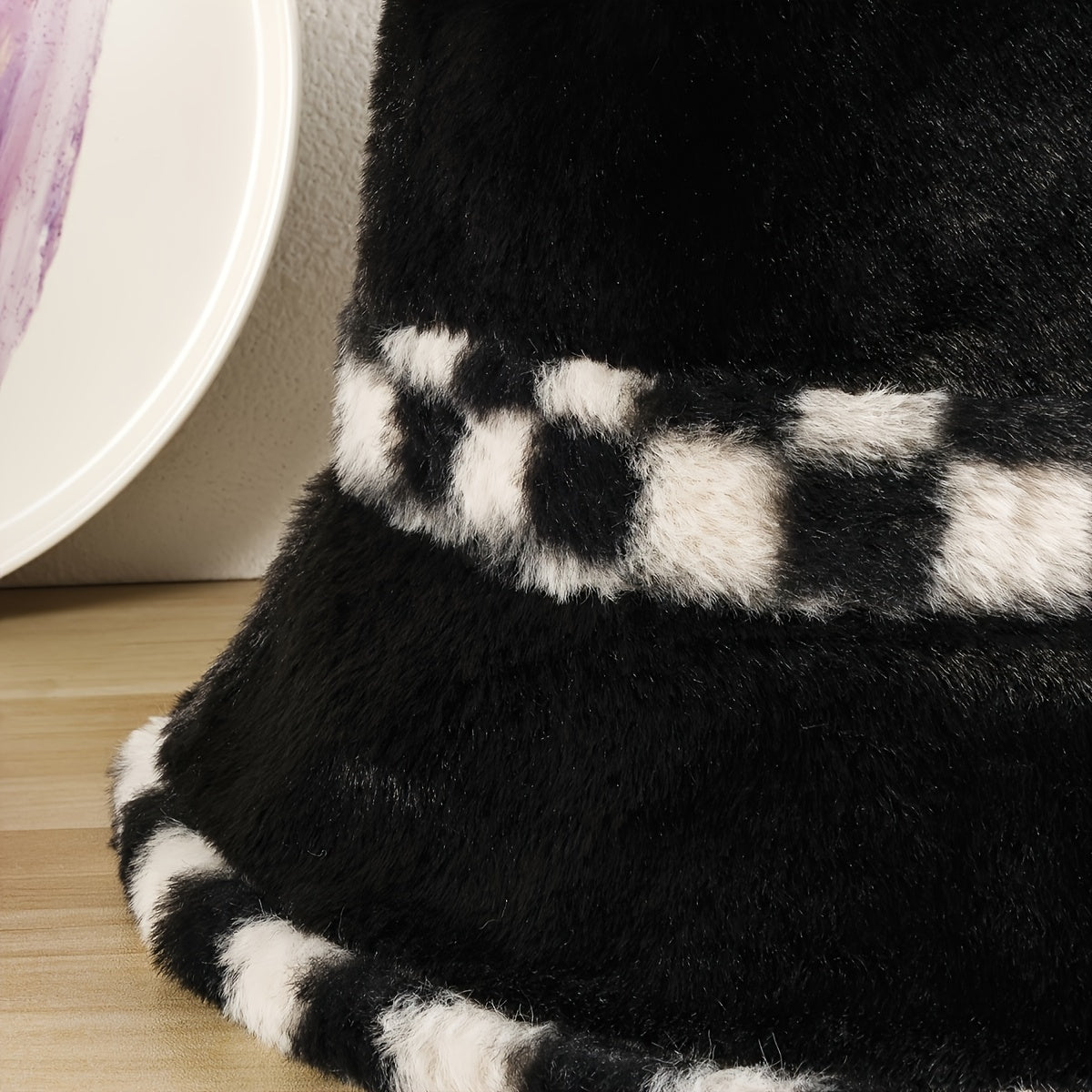 Plush Thickened Winter Fisherman Hat Checkerboard Lattice Contrast Ski Hat