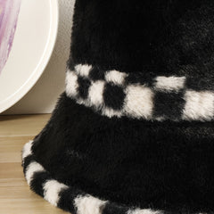 Plush Thickened Winter Fisherman Hat Checkerboard Lattice Contrast Ski Hat