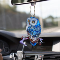 Acrylic Owl Car Rearview Mirror Pendant Fan Keychain Decoration