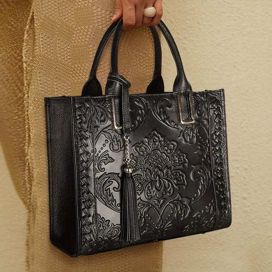 Leather Purse & Handbag Top Handle Satchel Bag with Tassels