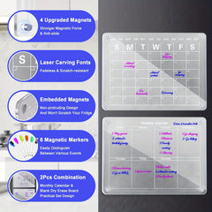 Magnetic Acrylic Calendar For Fridge 2 Pcs Clear Dry Erase Board