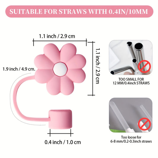 6pcs Flowers Shaped Straw Tip Covers Silicone Soft Straw Plugs For 10mm Straws