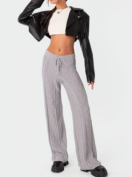  Street Style Sweater Pants Elastic Drawstring High Rise