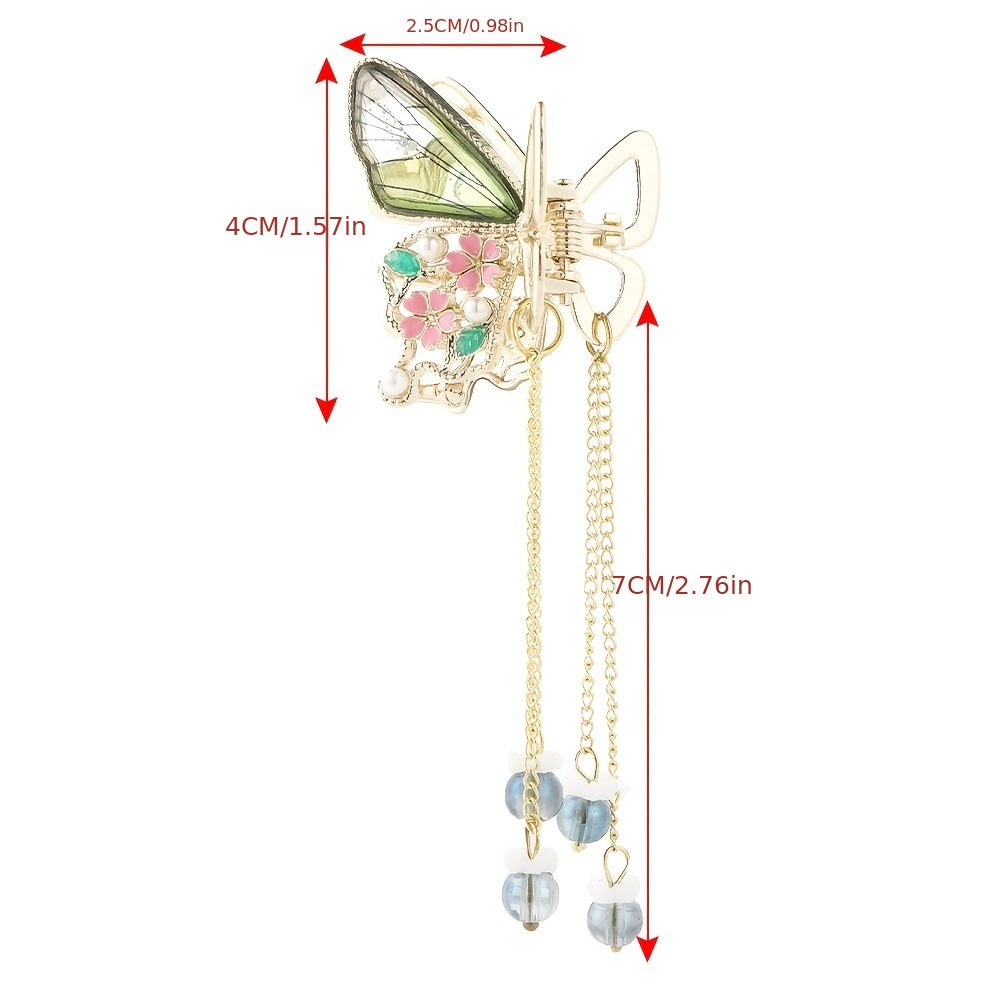Butterfly Hair Clip Tassel Beaded Small Claw Clip For Women Girls