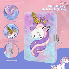 Unicorn Plush Notebook with Heart Lock & Key