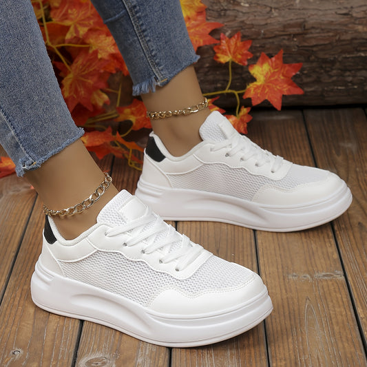 Women's Breathable Lace Up Casual Sneakers Height Increase Low Top Sport Shoes