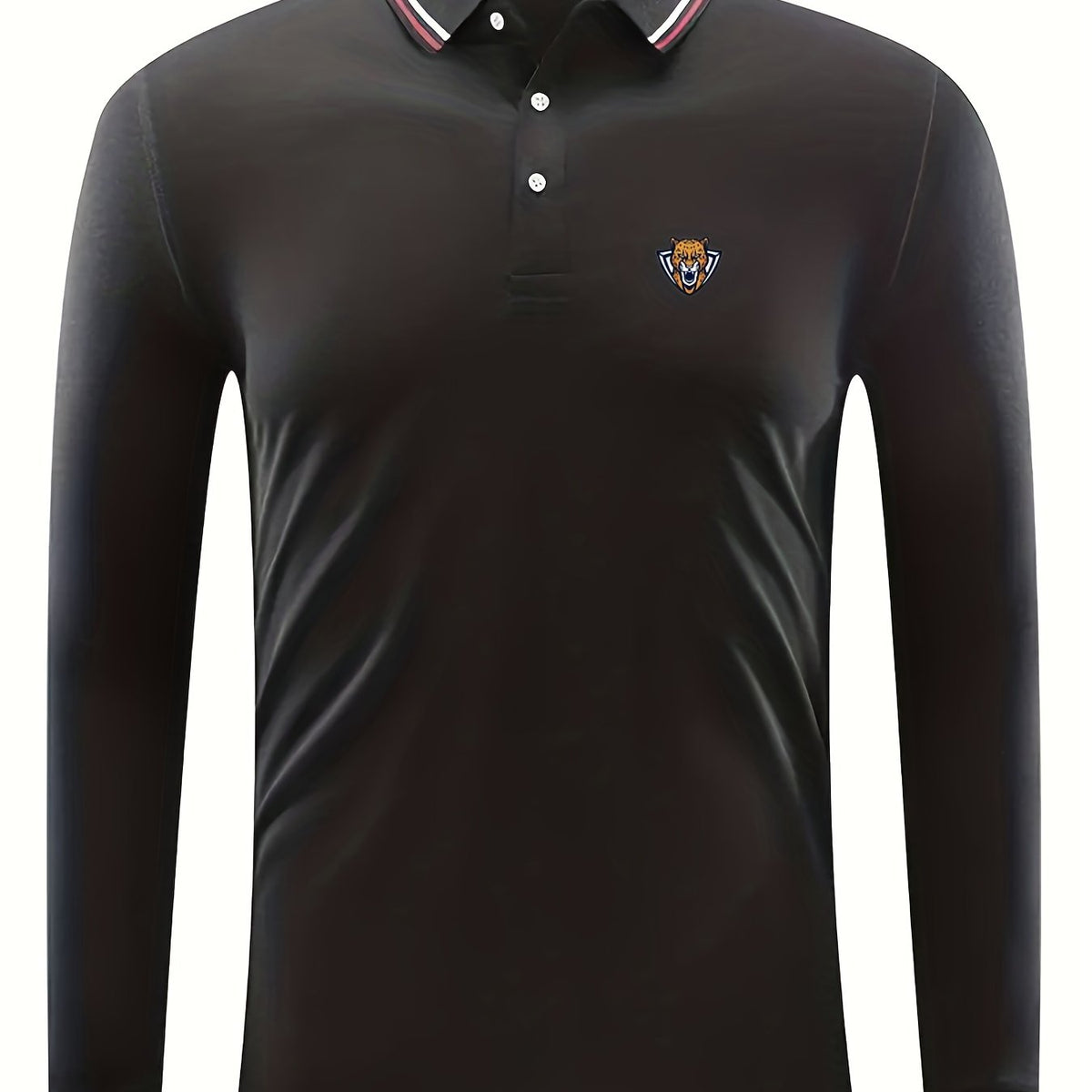 Men's Leopard Head Print Long Sleeve Polo Shirt Casual Slightly Stretch