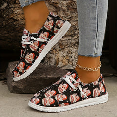 Women's Santa Print Slip On Shoes Round Toe Flat Lightweight