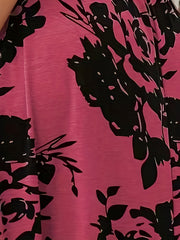  Floral Print Short Sleeve Midi Smock Dress