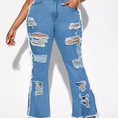  Ripped Fringe Trim Flared Leg Jeans