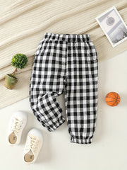 Boys Plaid Long Pants Elastic Waist Casual Kids Clothes