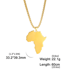 Cooltime 304 SS Africa Map Necklace 18K Plated Box Chain Accessory